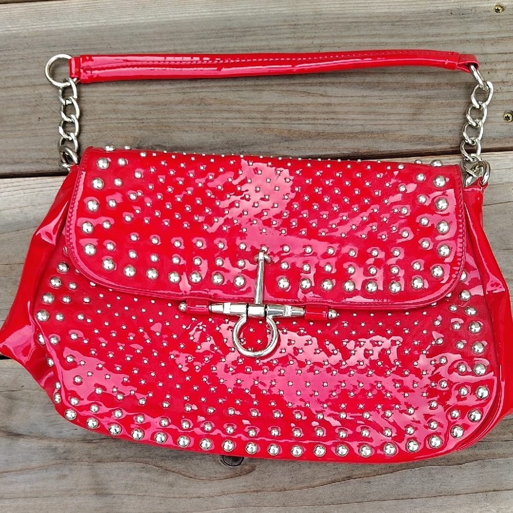 Charming Charlie Glossy Red Studded Shoulder Bag